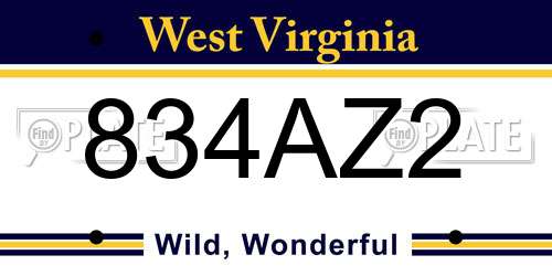 834AZ2 West Virginia License Plate