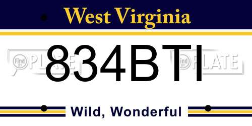 834BTI West Virginia License Plate