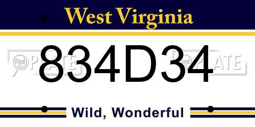 834D34 West Virginia License Plate
