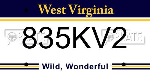 835KV2 West Virginia License Plate