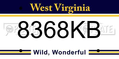8368KB West Virginia License Plate