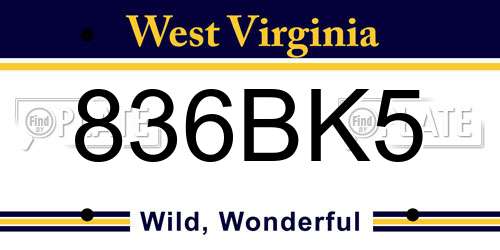 836BK5 West Virginia License Plate
