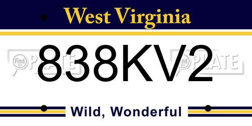838KV2 West Virginia License Plate
