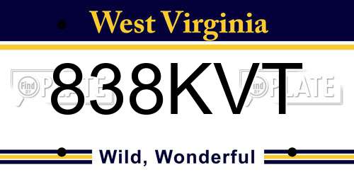 838KVT West Virginia License Plate
