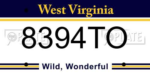 8394TO West Virginia License Plate