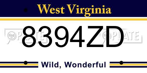 8394ZD West Virginia License Plate