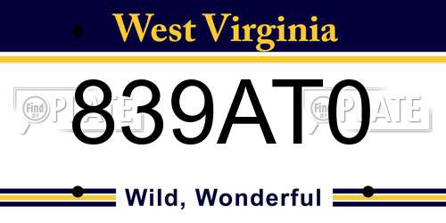 839AT0 West Virginia License Plate