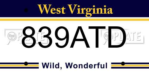 839ATD West Virginia License Plate