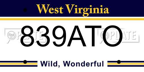 839ATO West Virginia License Plate