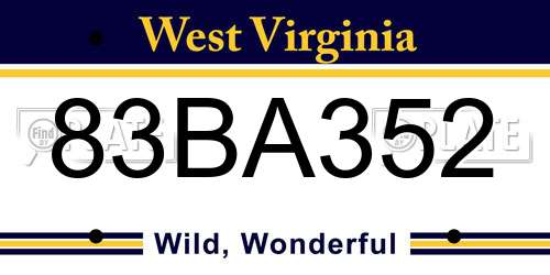 83BA352 West Virginia License Plate