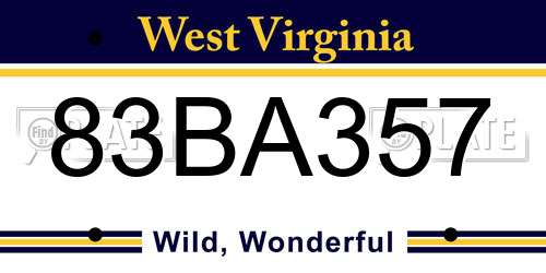 83BA357 West Virginia License Plate