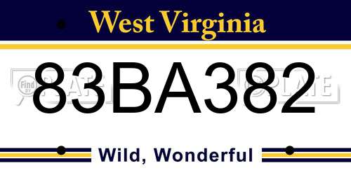 83BA382 West Virginia License Plate