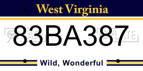 83BA387 West Virginia License Plate