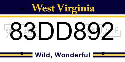 83DD892 West Virginia License Plate