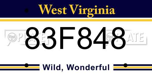 83F848 West Virginia License Plate