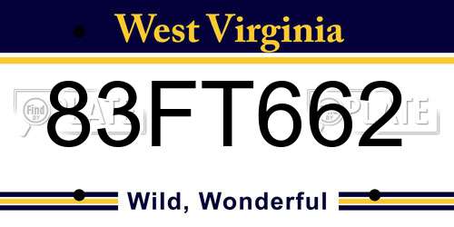 83FT662 West Virginia License Plate