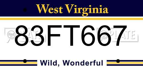 83FT667 West Virginia License Plate