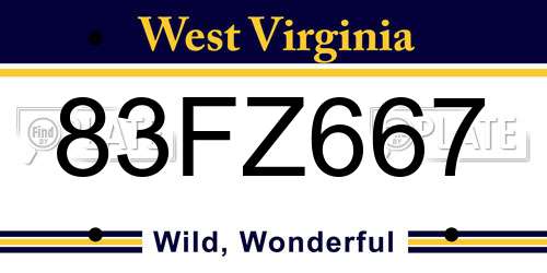 83FZ667 West Virginia License Plate