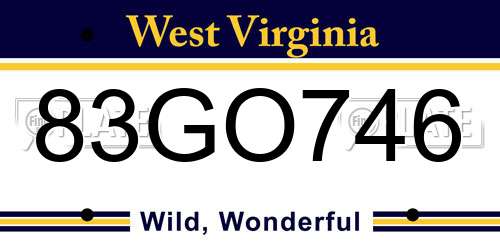 83GO746 West Virginia License Plate