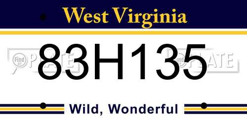 83H135 West Virginia License Plate