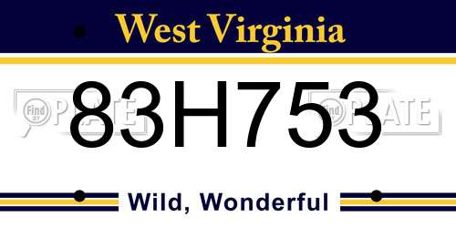 83H753 West Virginia License Plate