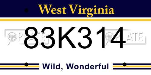 83K314 West Virginia License Plate