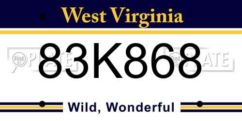 83K868 West Virginia License Plate