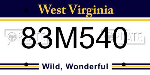 83M540 West Virginia License Plate