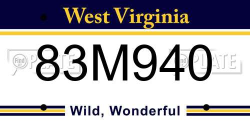 83M940 West Virginia License Plate
