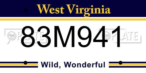 83M941 West Virginia License Plate