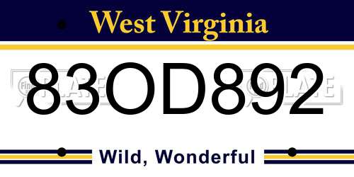 83OD892 West Virginia License Plate