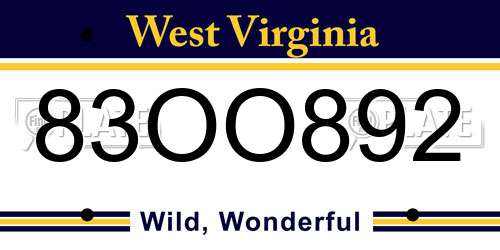 83OO892 West Virginia License Plate