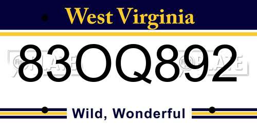 83OQ892 West Virginia License Plate