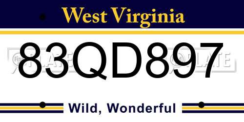 83QD897 West Virginia License Plate