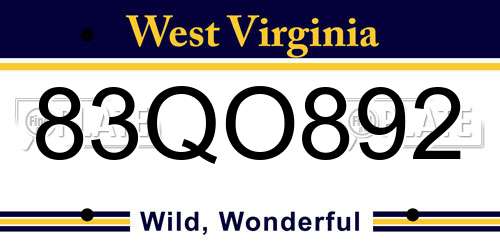 83QO892 West Virginia License Plate