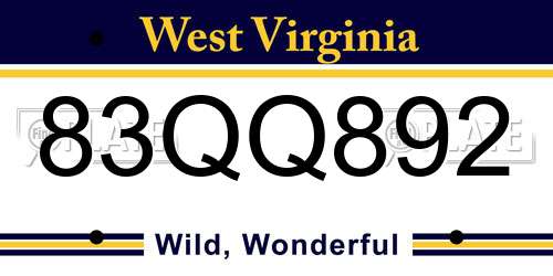 83QQ892 West Virginia License Plate