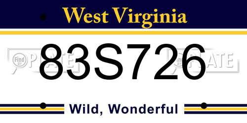 83S726 West Virginia License Plate