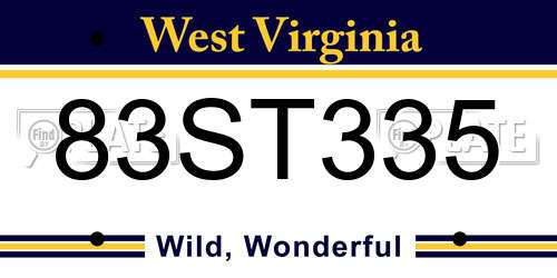 83ST335 West Virginia License Plate