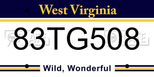 83TG508 West Virginia License Plate
