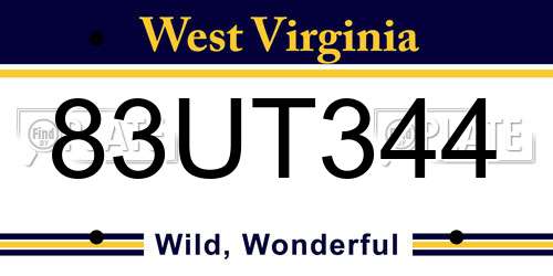 83UT344 West Virginia License Plate