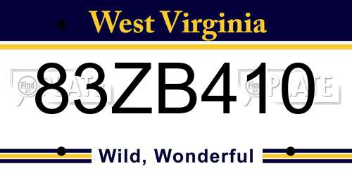 83ZB410 West Virginia License Plate