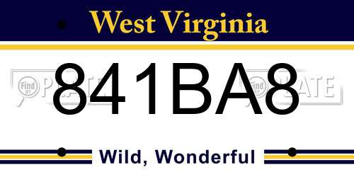 841BA8 West Virginia License Plate