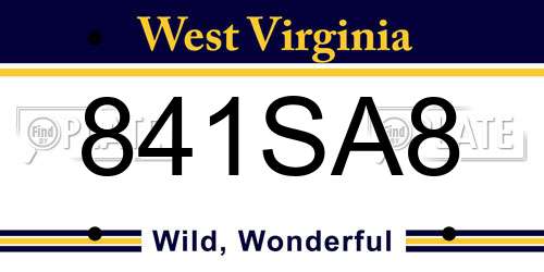 841SA8 West Virginia License Plate