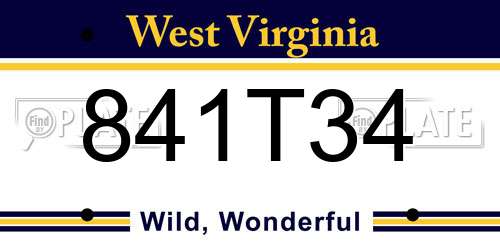 841T34 West Virginia License Plate