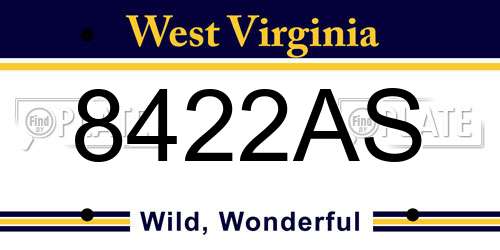 8422AS West Virginia License Plate