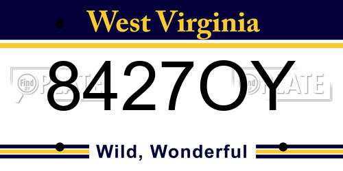 8427OY West Virginia License Plate