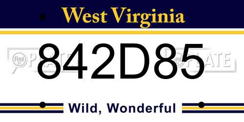 842D85 West Virginia License Plate
