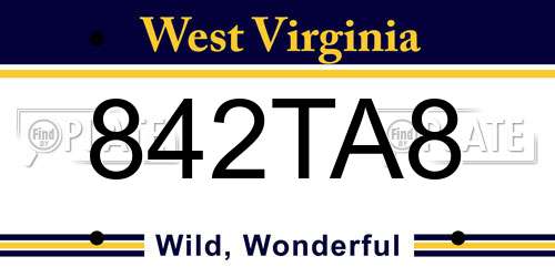 842TA8 West Virginia License Plate