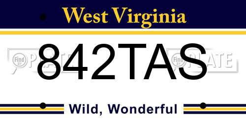 842TAS West Virginia License Plate