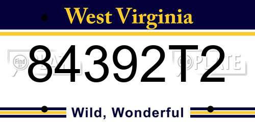 84392T2 West Virginia License Plate